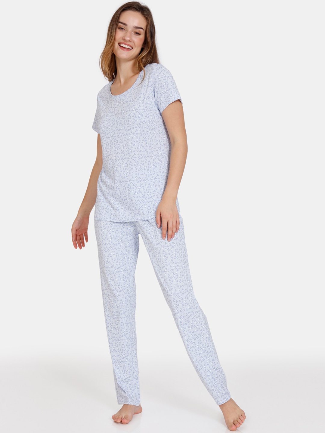 

Zivame Women Blue Floral Printed Pure Cotton Night suit