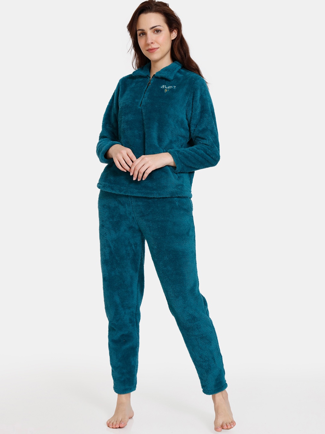 

Zivame Women Blue Solid Night suit