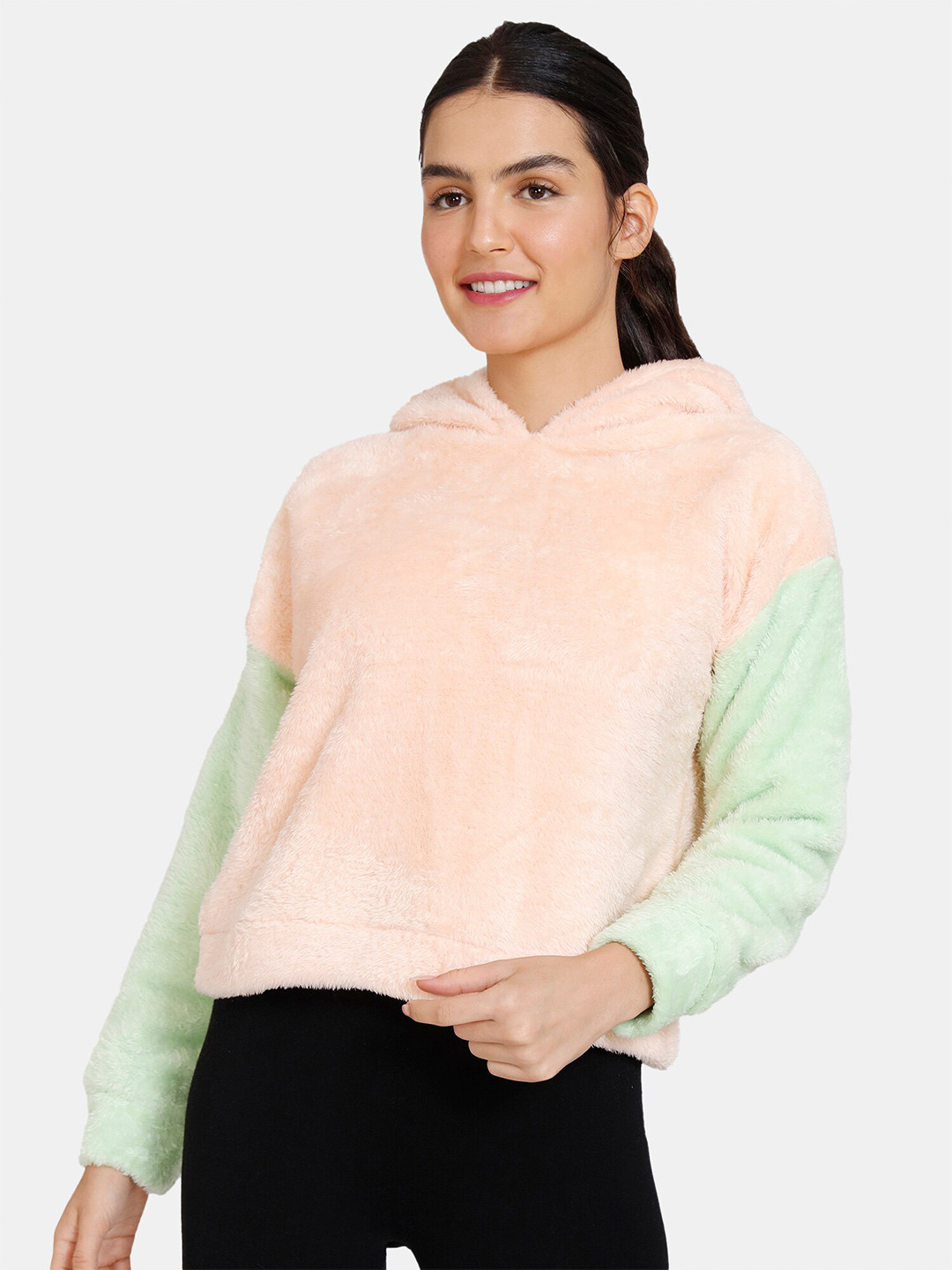 

Zivame Women Pink & Green Solid Sweatshirt