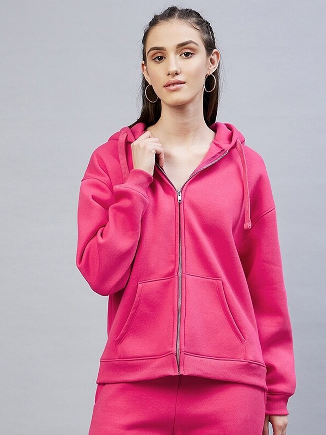 

DELAN Women Pink Fleece Hooded Sweatshirt