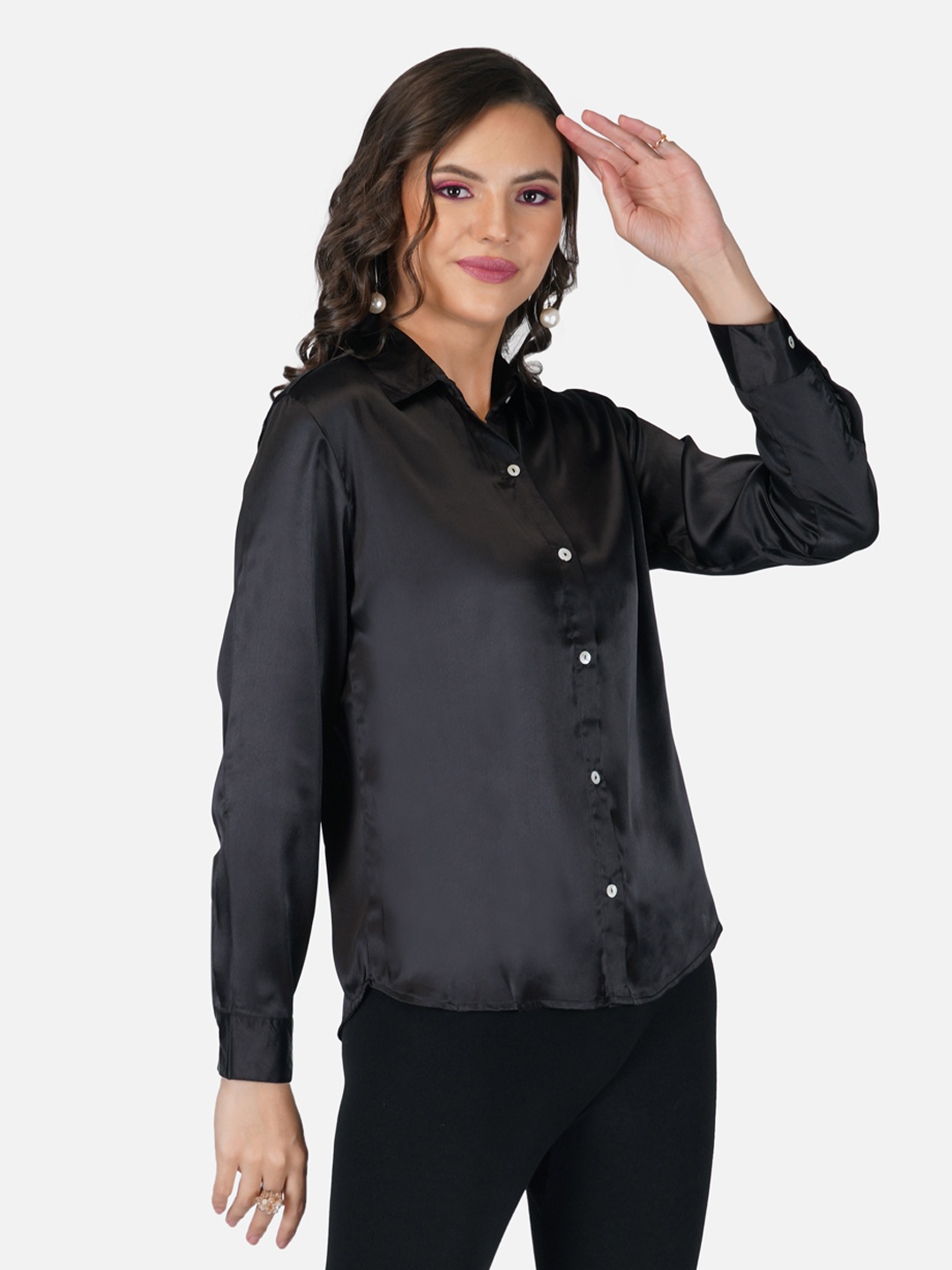 

Tinted Women Black Solid Party Shirt