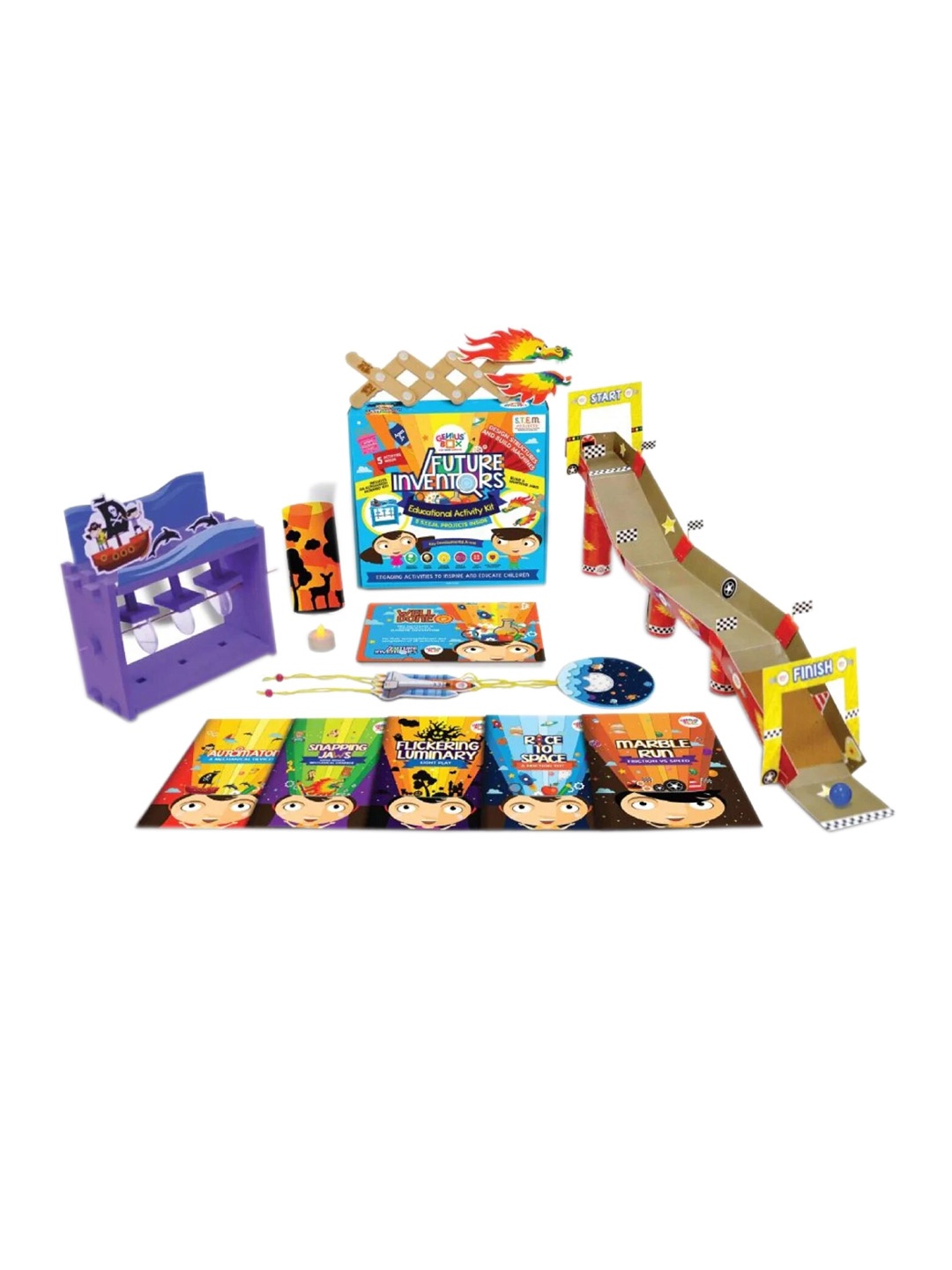 

Genius Box Unisex Kids Red & Blue 5 in 1 Activity S.T.E.M Learning Kit