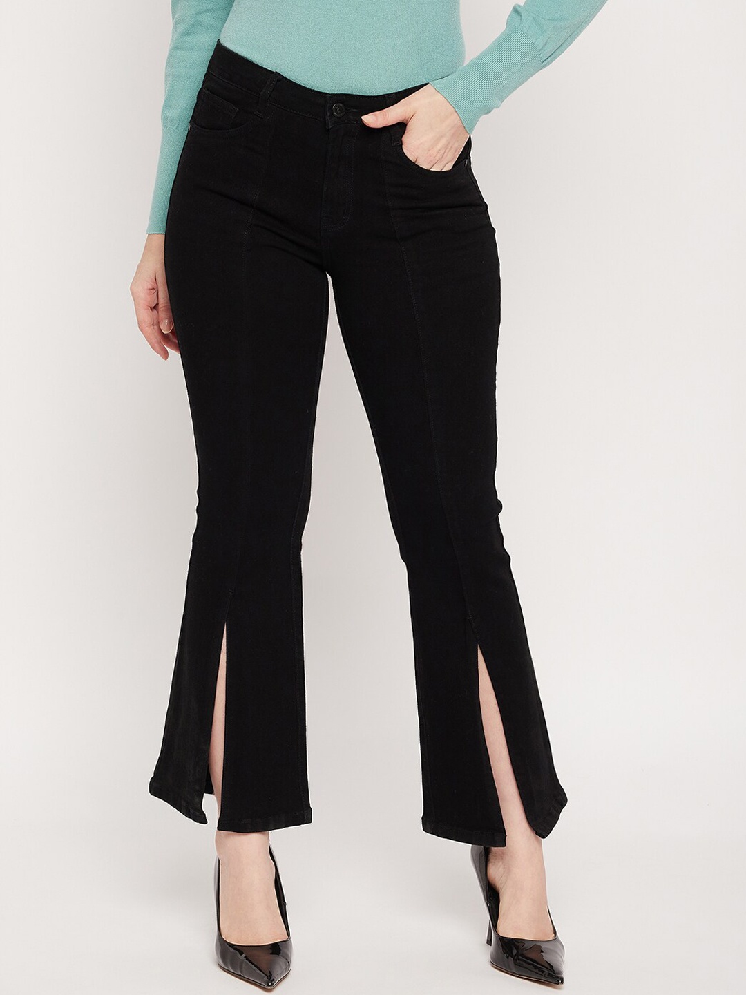

Madame Women Black Flared High-Rise Jeans