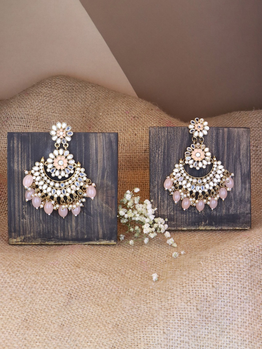 

I Jewels Gold-Plated Peach-Coloured Contemporary Meenakari Chandbalis Earrings
