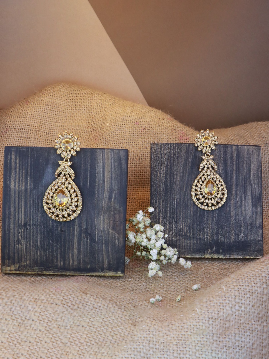 

I Jewels Gold-Plated Contemporary AD Sparkling Drop Earrings