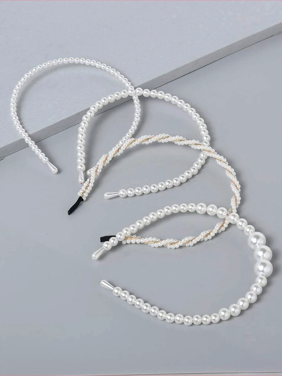 

EL REGALO Women Set of 4 White Embellished Fabric and Metal Hairband