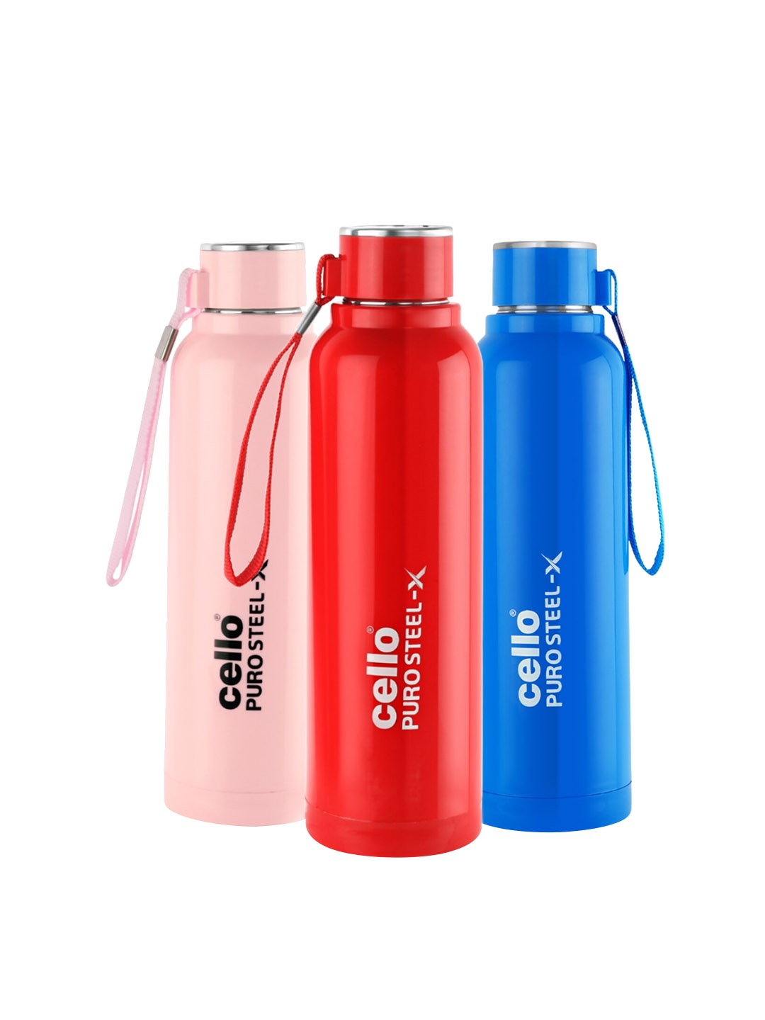 

Cello Puro Steel-X Benz 900 Set of 3 Blue Inner Stainless Steel Water Bottle-730ml, Red