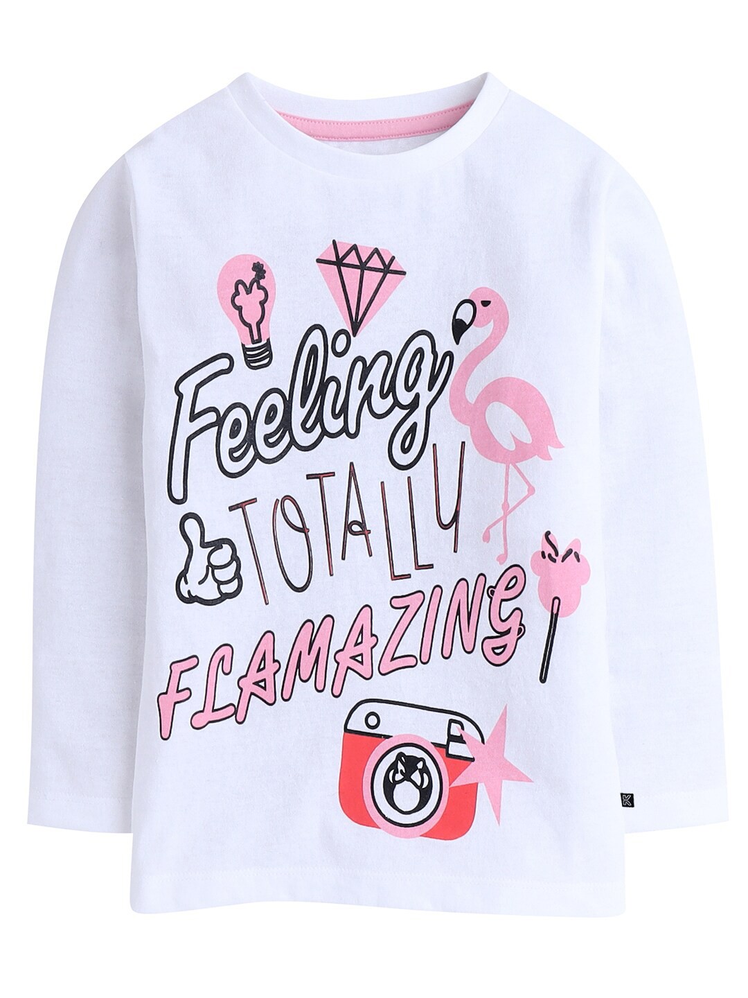 

KINSEY Girls White Typography Printed Cotton T-shirt