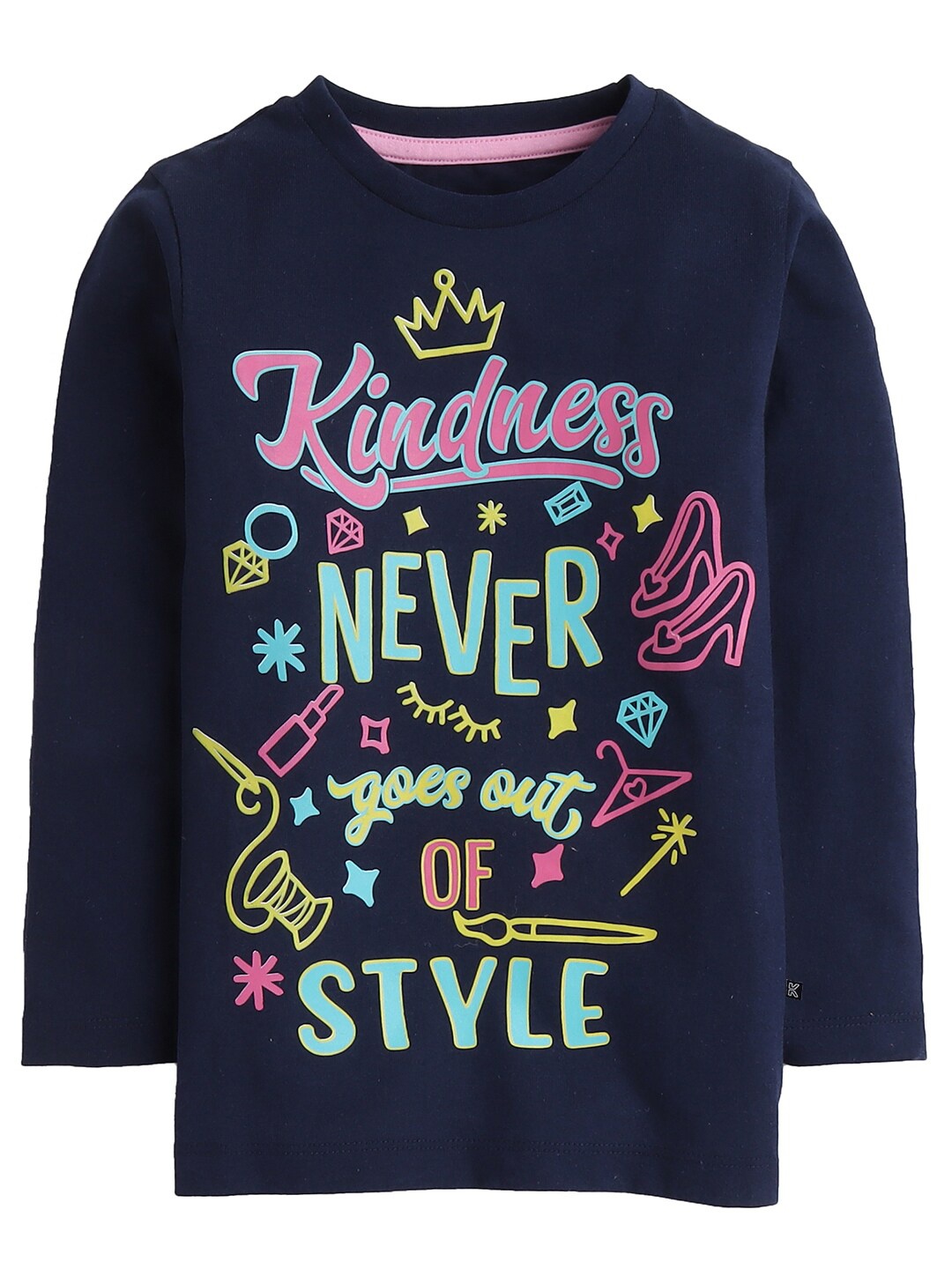 

KINSEY Girls Disney Princess Navy Blue Typography Printed Cotton T-shirt
