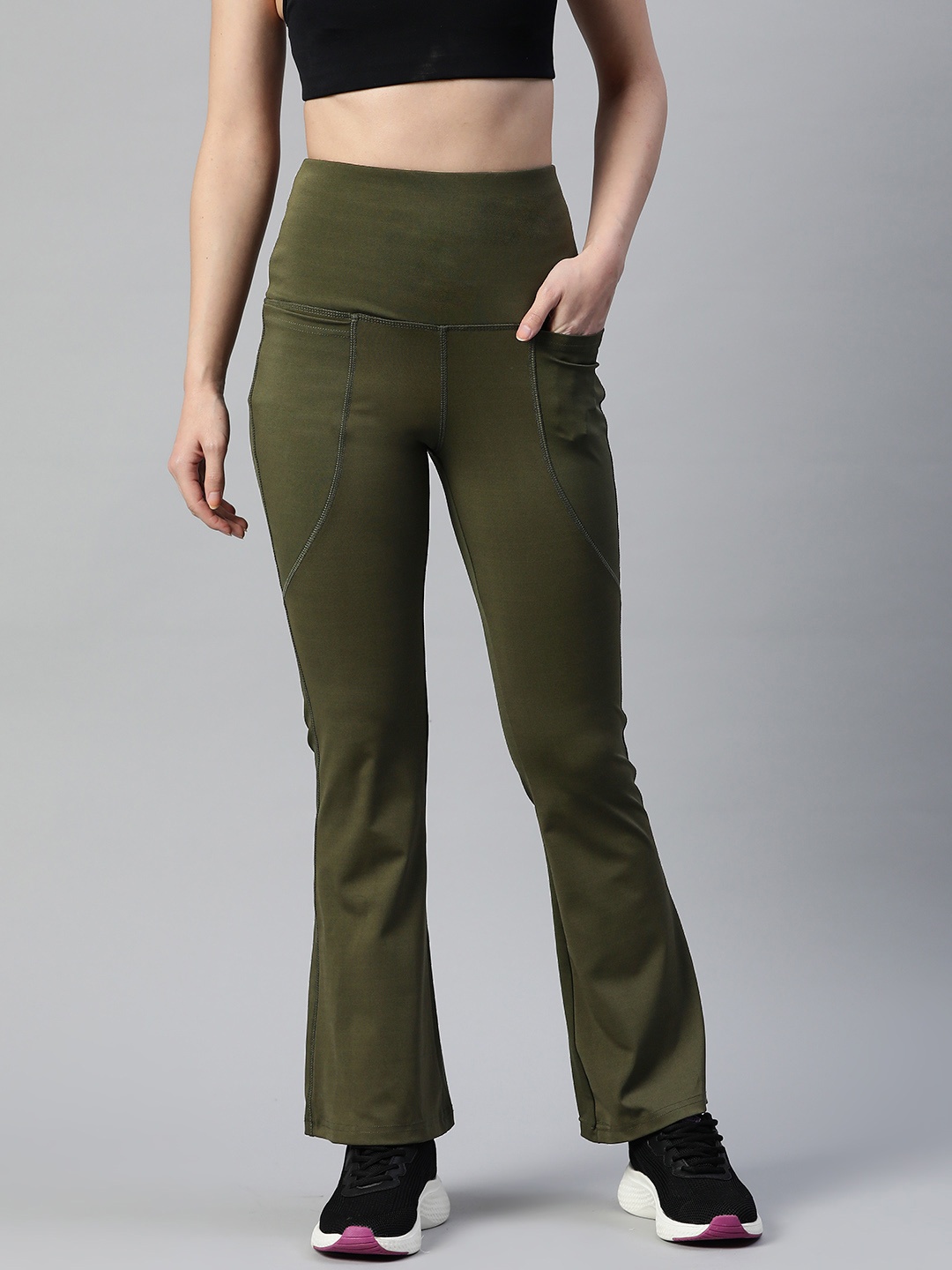 

plusS Women Solid Regular Fit Track Pants, Olive