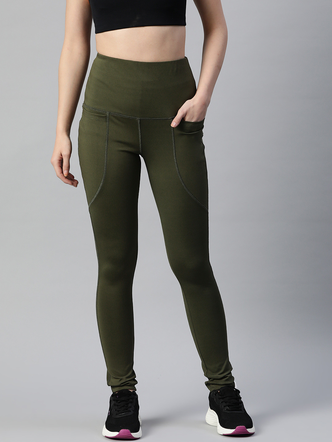 

plusS Women Solid Slim Fit Track Pants, Olive