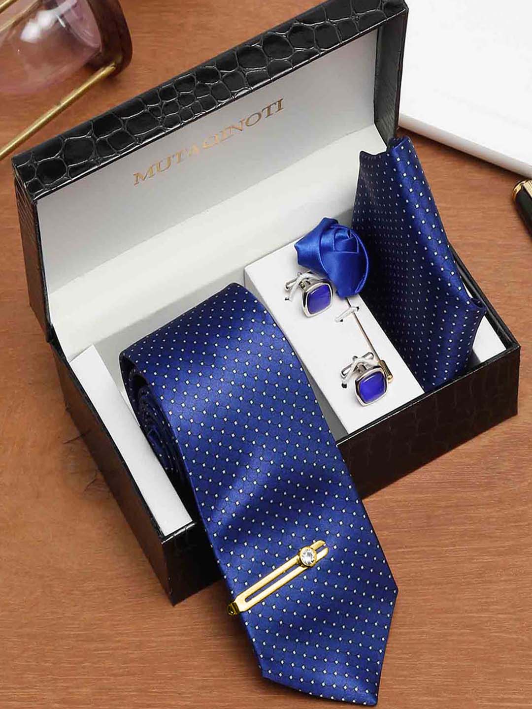 

MUTAQINOTI Men Half Circle Necktie Accessory Gift Set, Blue