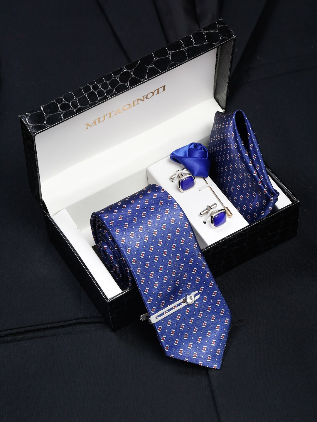 

MUTAQINOTI Men Square Necktie Accessory Gift Set, Blue