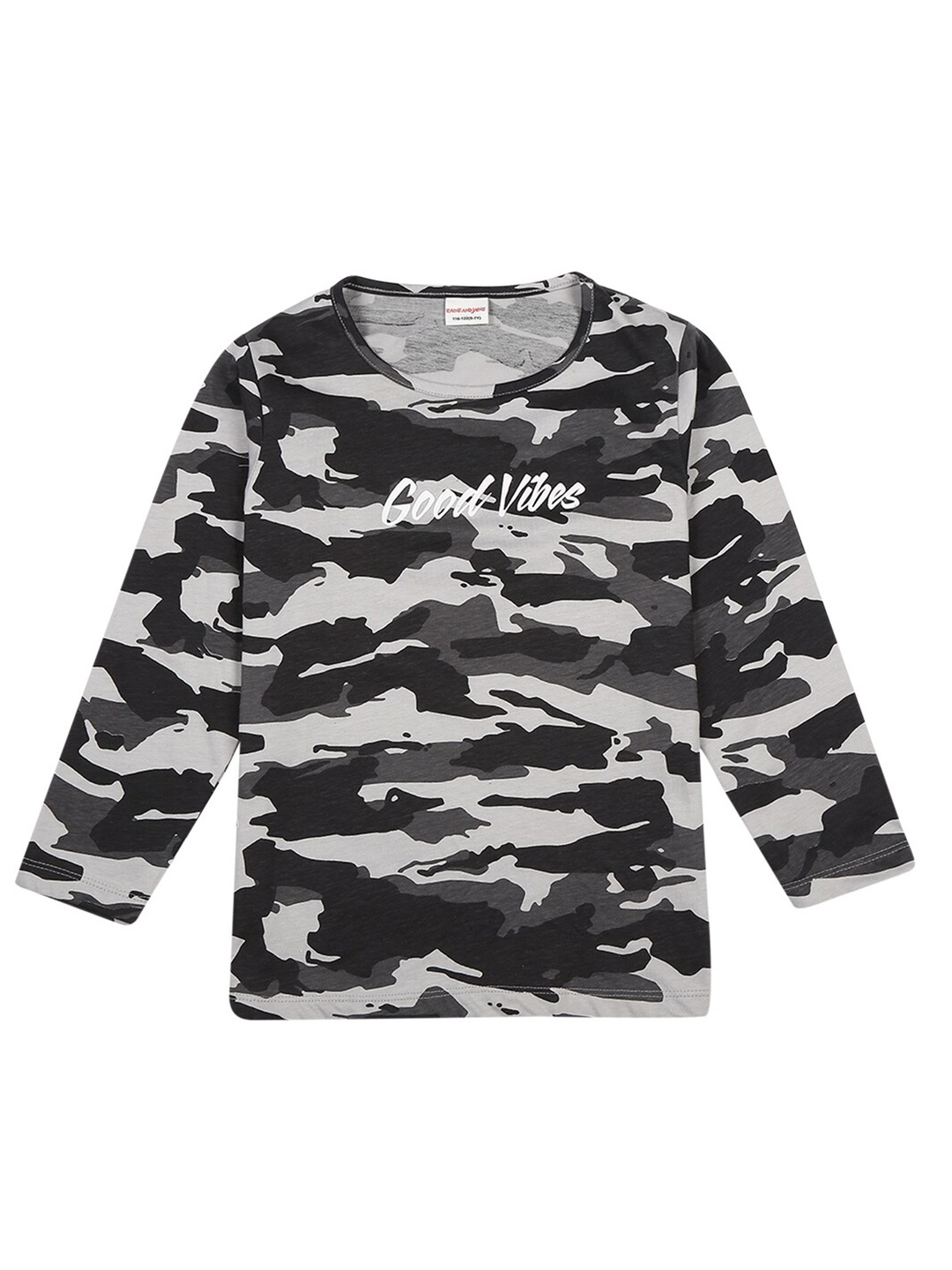 

RAINE AND JAINE Boys Grey & Black Camouflage Printed Round Neck Cotton T-shirt