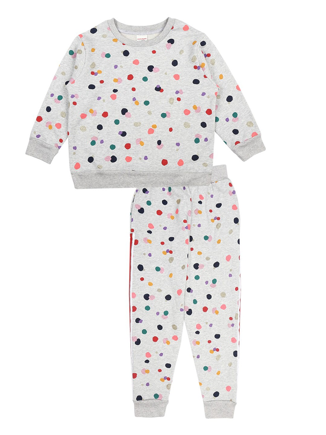 

RAINE AND JAINE Girls Grey Melange & Red Printed Pure Cotton T-shirt with Trousers