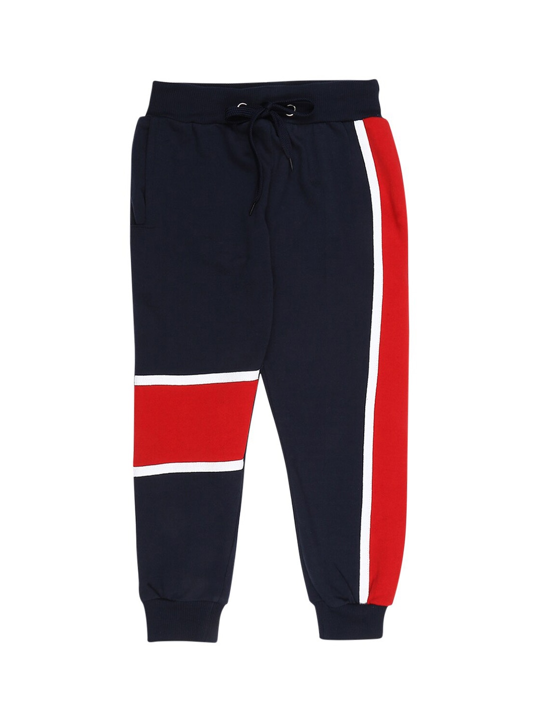

RAINE AND JAINE Boys Navy Blue & Red Solid Cotton Joggers