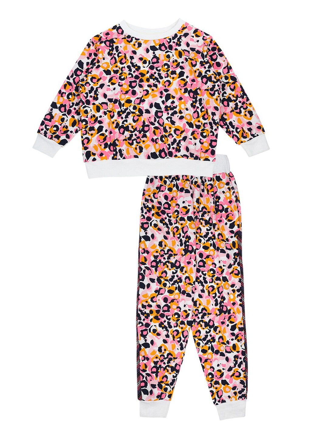 

RAINE AND JAINE Girls White & Pink Printed Pure Cotton T-shirt with Trousers