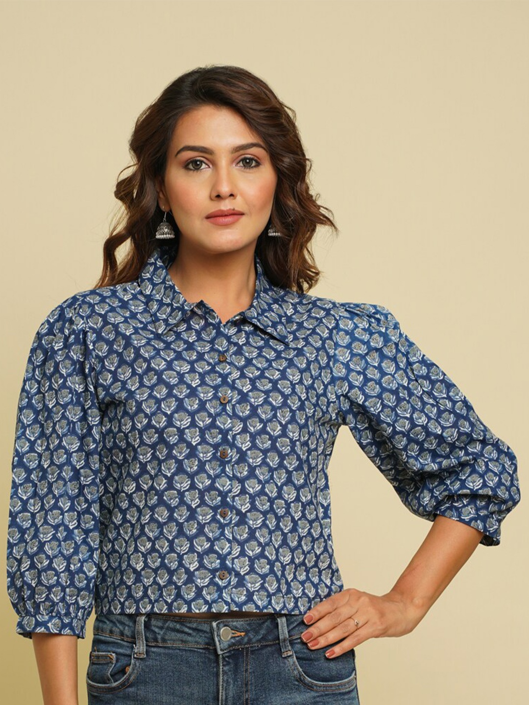 

CRAFTED FOR YOU Women Comfort Floral Printed Casual Cotton Shirt, Blue