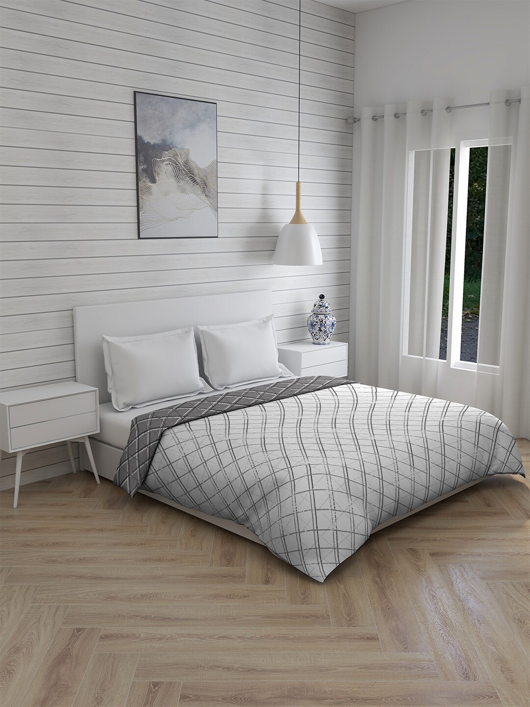 

Layers Grey & White cotton Checked Mild Winter 150 GSM Double Bed Comforter