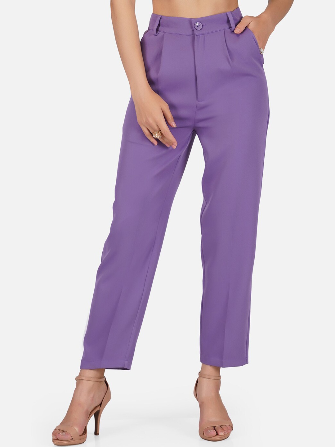 

Tinted Women Purple Pencil High-Rise Pleated Trousers