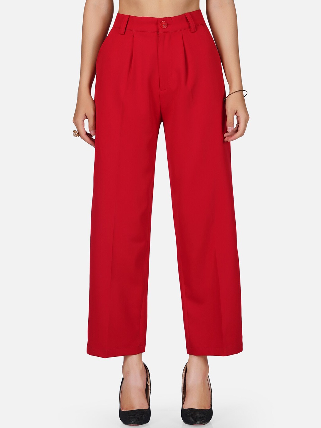 

Tinted Women Red Relaxed Loose Fit High-Rise Pleated Trousers
