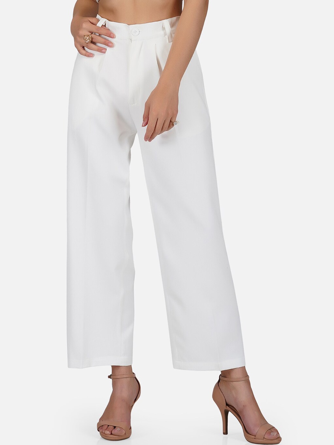

Tinted Women White Relaxed Loose Fit High-Rise Trousers
