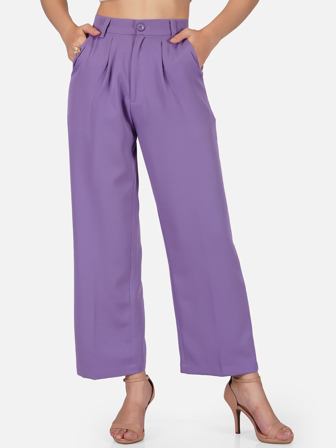 

Tinted Women Purple Relaxed Loose Fit High-Rise Pleated Trousers
