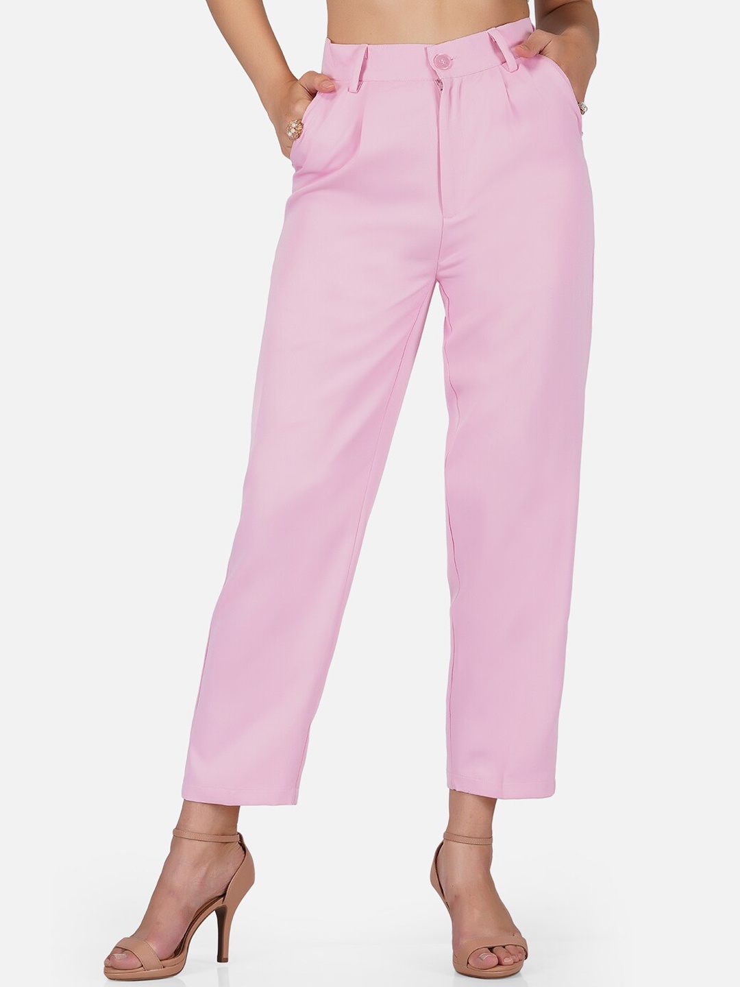 

Tinted Women Pink Pencil High-Rise Pleated Trousers
