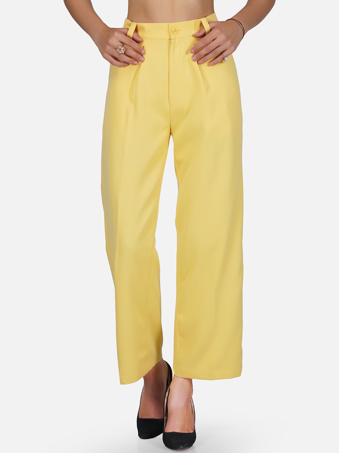 

Tinted Women Yellow Relaxed Loose Fit High-Rise Trousers