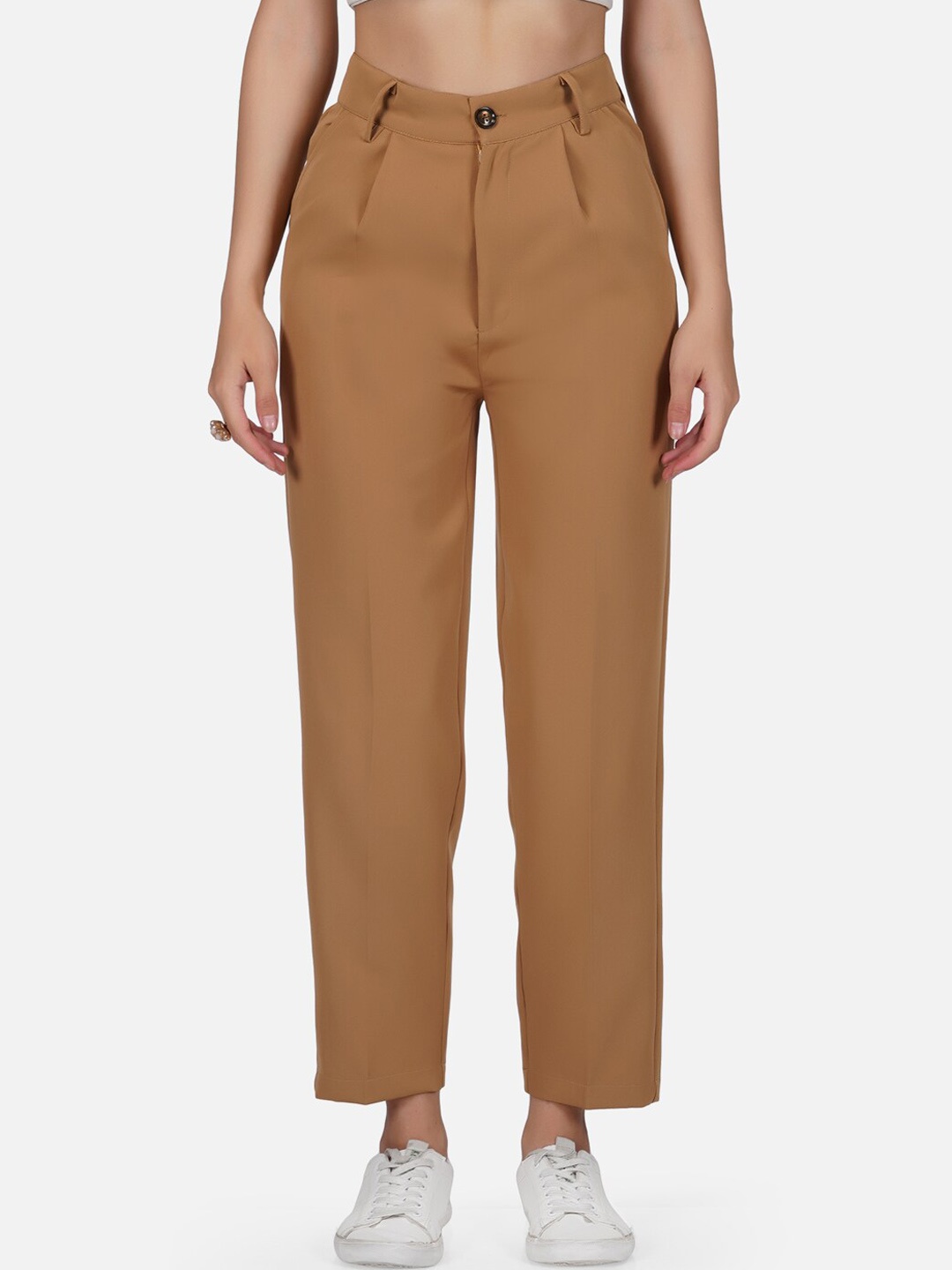 

Tinted Women Brown Pencil High-Rise Pleated Trousers