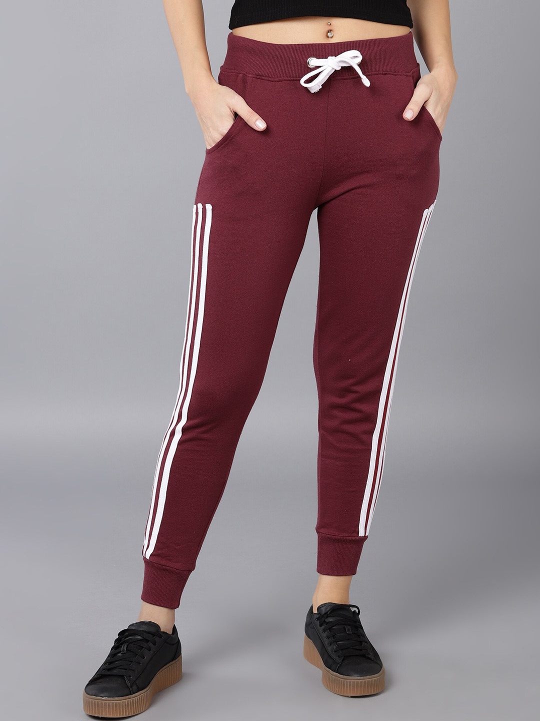

SHARKTRIBE Women Maroon Striped Joggers