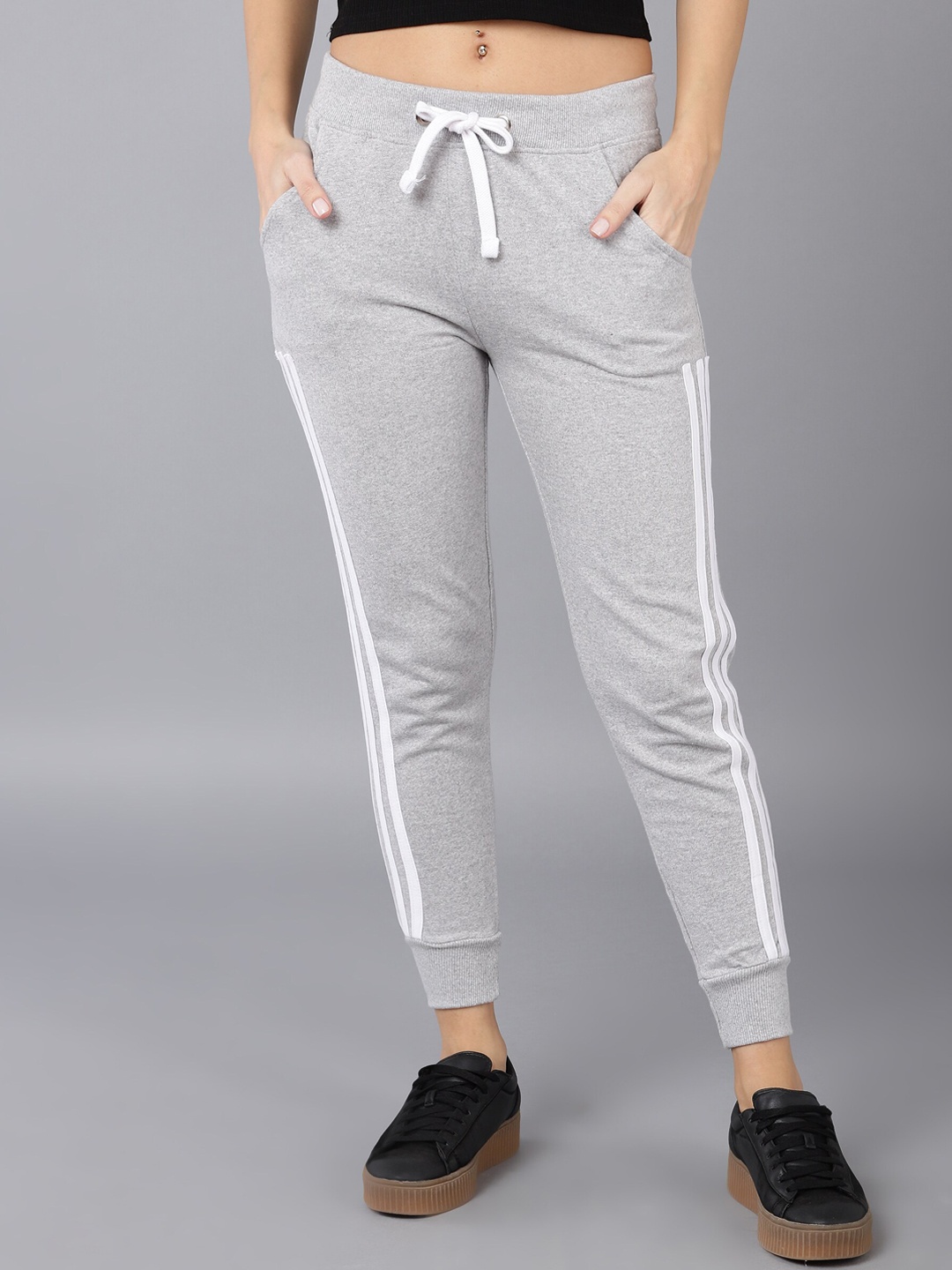 

SHARKTRIBE Women Grey Striped Cotton Track Pant