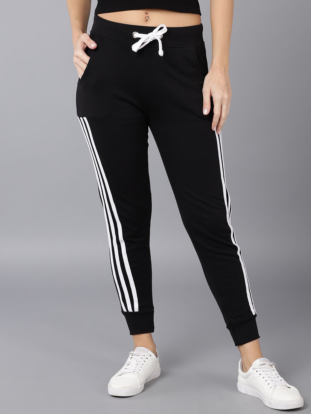 

SHARKTRIBE Women Black & White Striped Joggers
