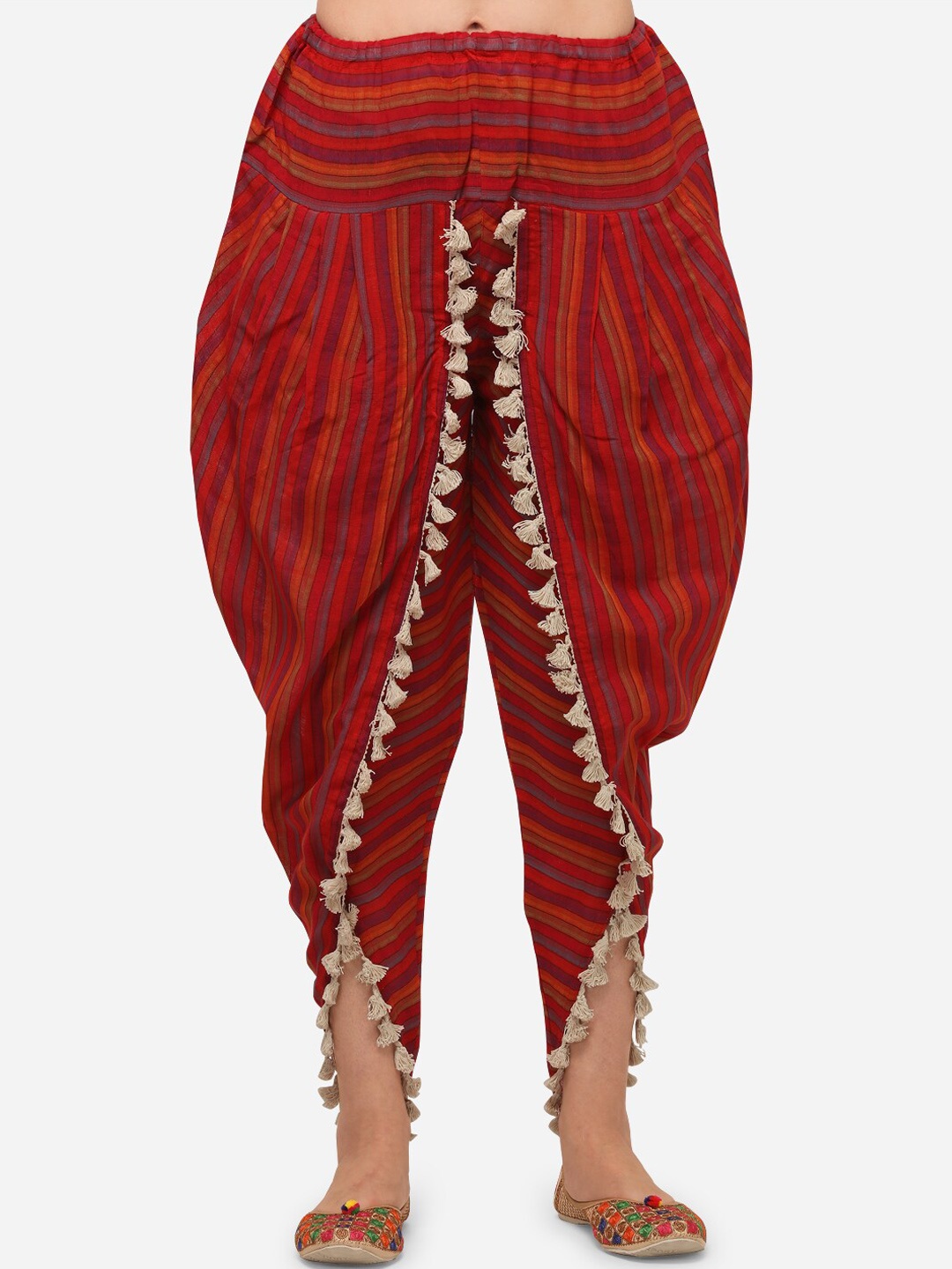 

MESMORA FASHION Women Red & Yellow Striped Dhoti Pant