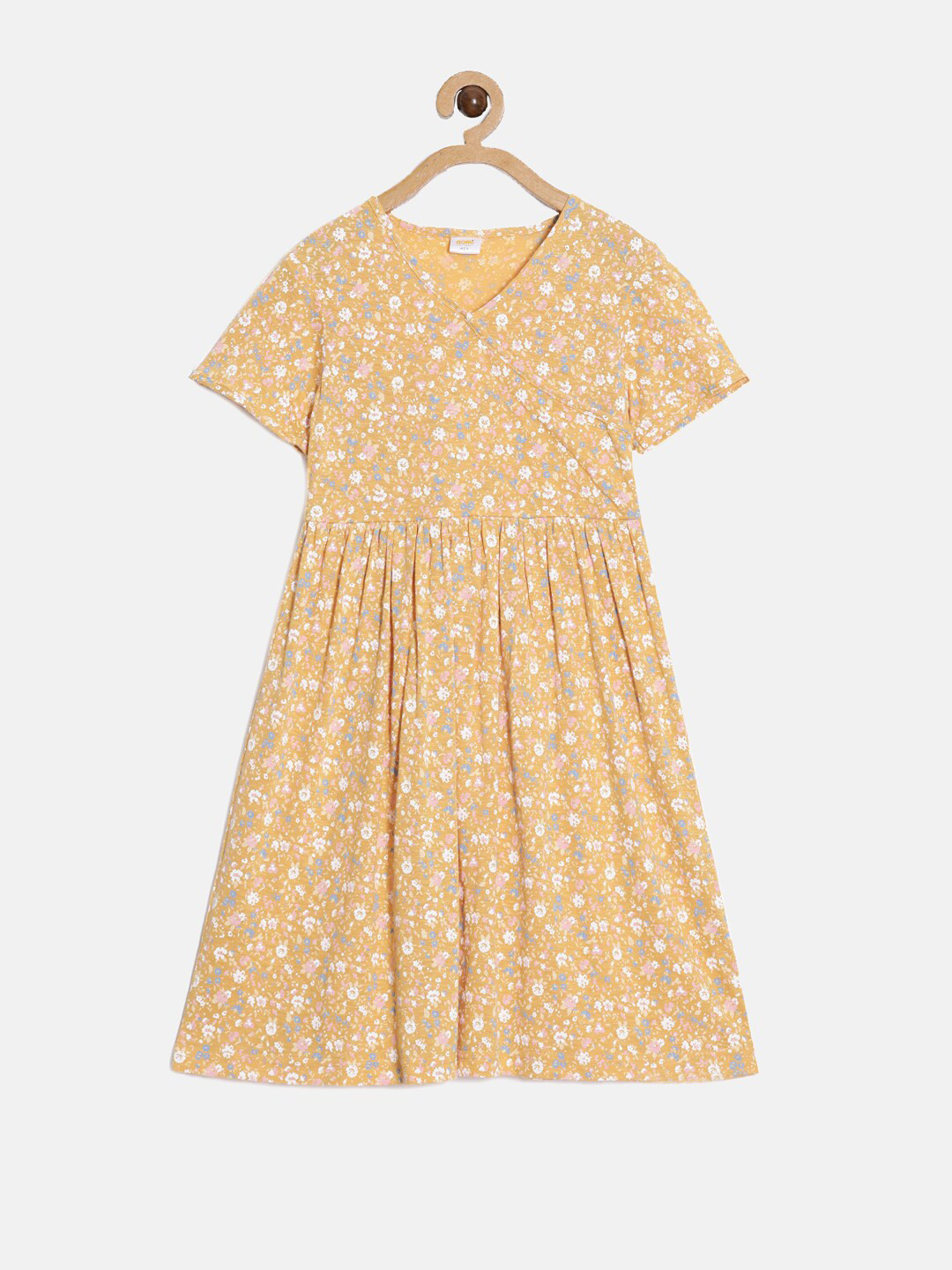 

Aomi Girls Yellow Floral Printed Cotton Dress