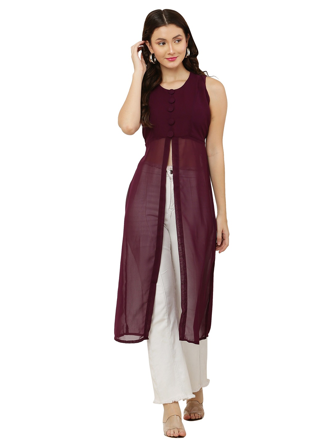 

VESICLE Women Maroon Georgette Kurta