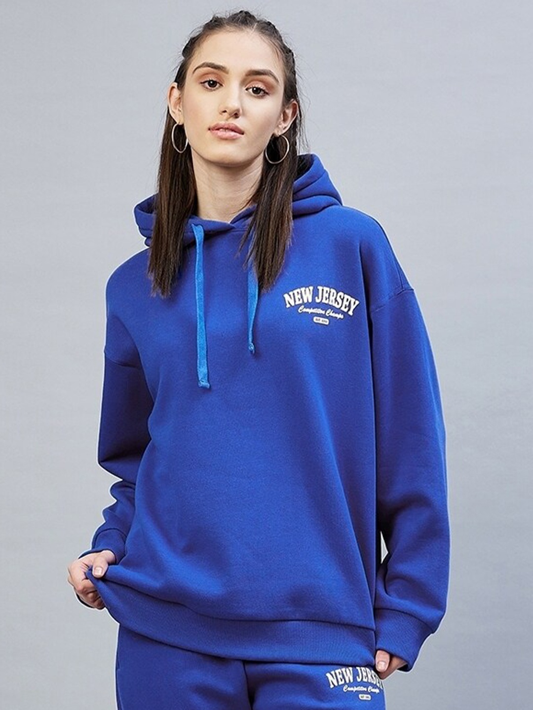 

DELAN Women Blue Fleece Hooded Sweatshirt