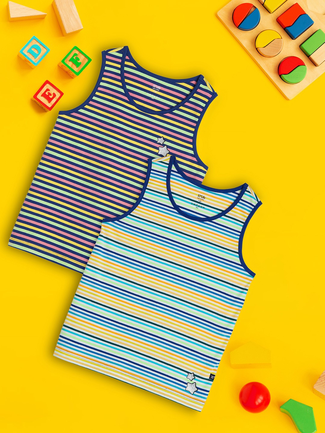 

XY Life Pack of 2 Blue Striped Pure Cotton Tank Top