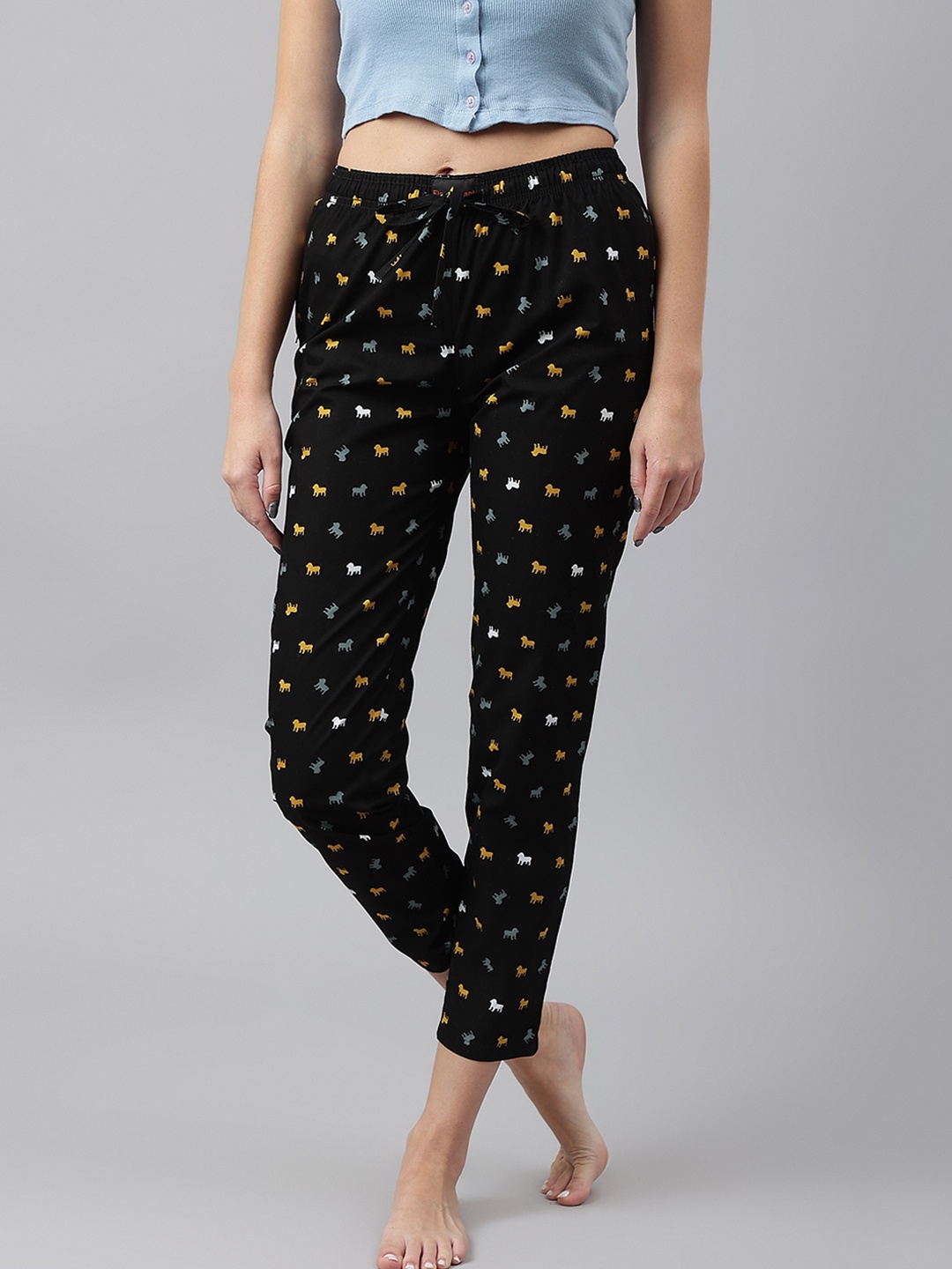 

FLAMBOYANT Women Black Printed Cotton Lounge Pants