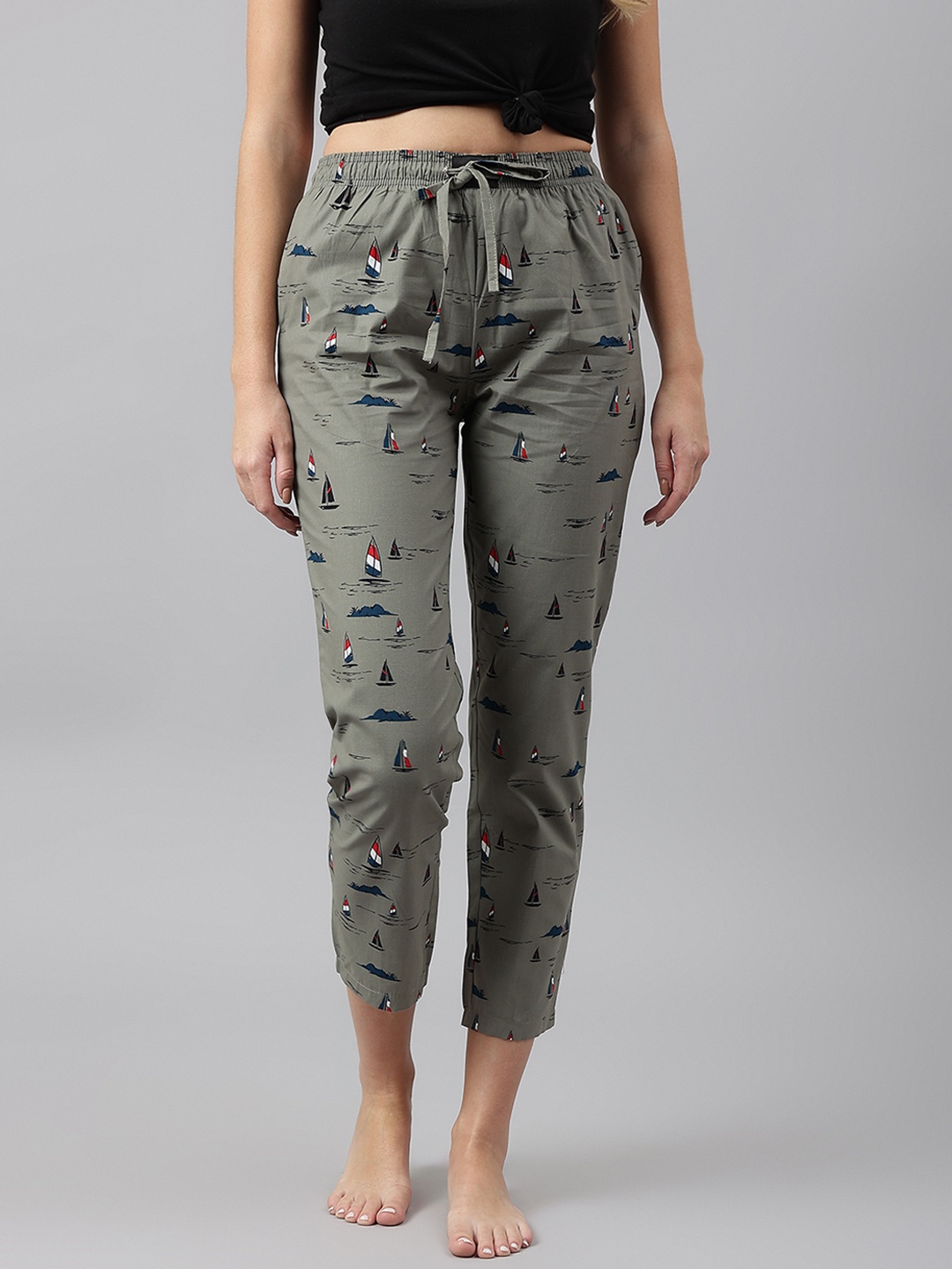 

FLAMBOYANT Women Grey Printed Cotton Lounge Pants