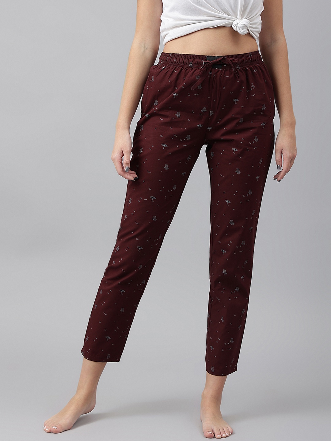 

FLAMBOYANT Women Burgundy Printed Cotton Lounge Pants