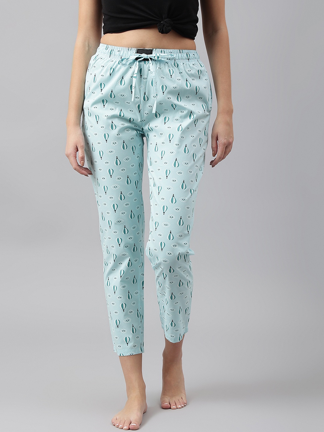 

FLAMBOYANT Women Turquoise Blue Printed Cotton Lounge Pants