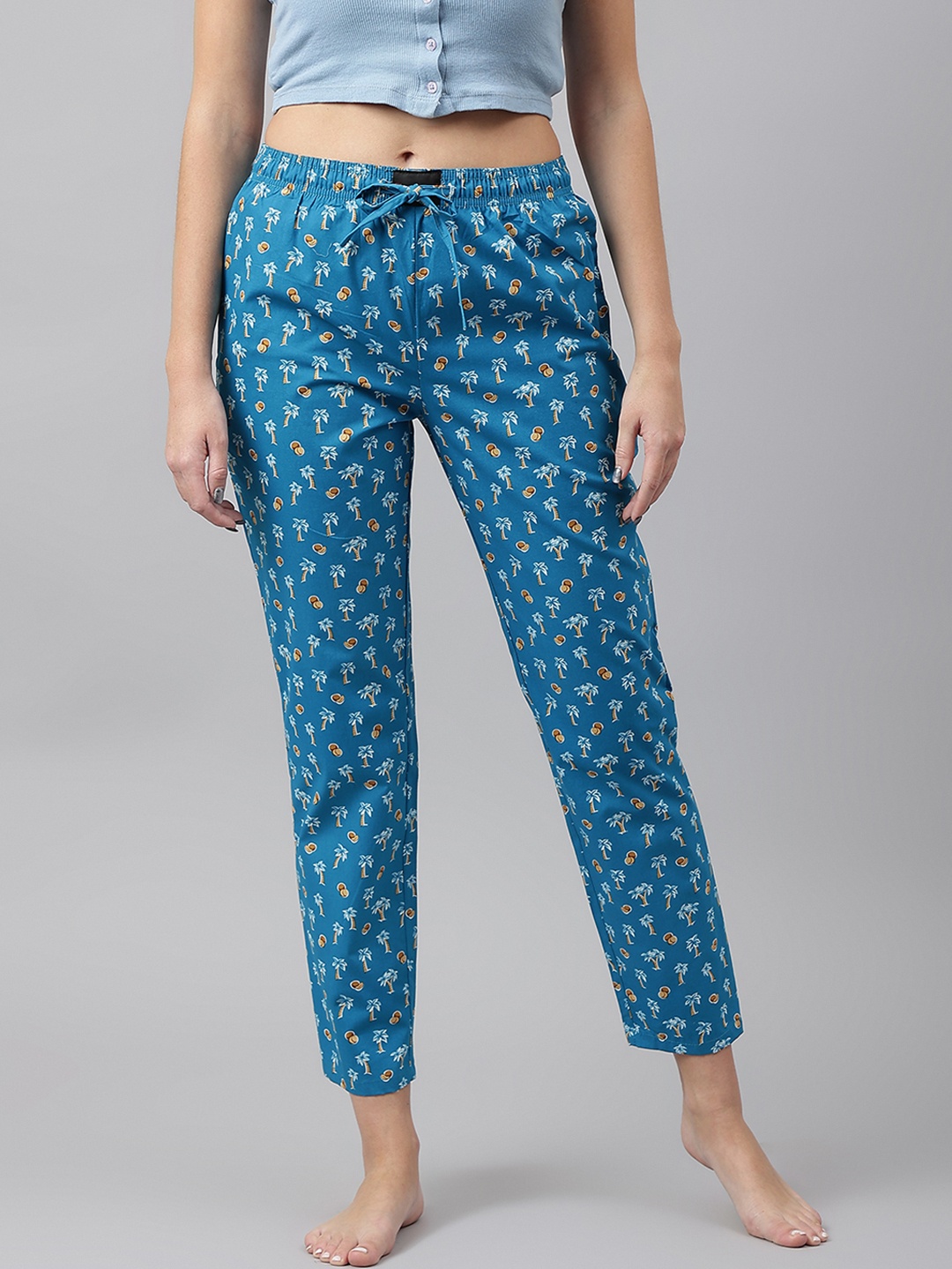 

FLAMBOYANT Women Blue Printed Cotton Lounge Pants