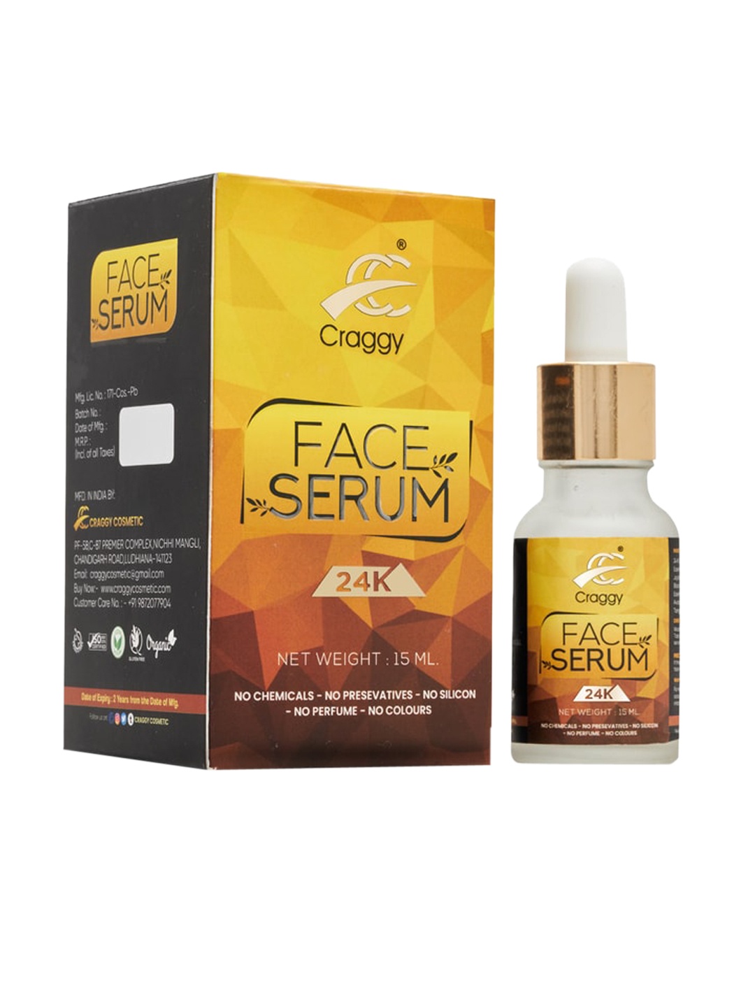 

Craggy Cosmetic Natural 24K Gold Flakes Face Serum 15ml, Na