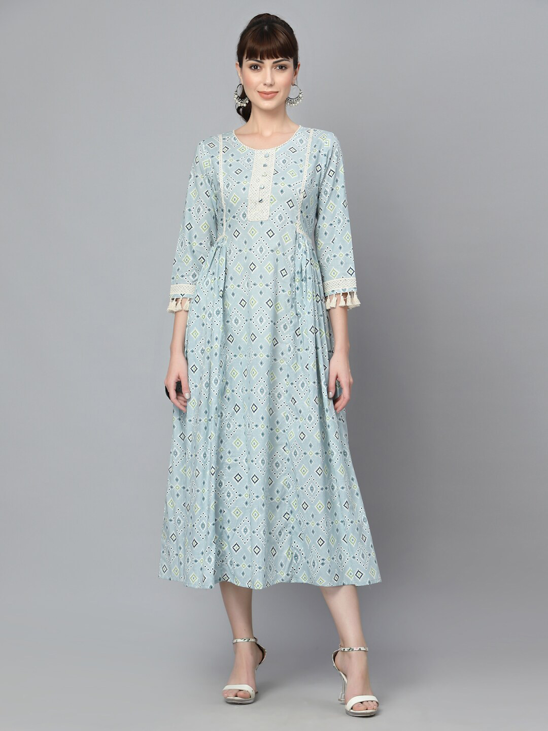 

Ragavi Women Geometric Printed Pure Cotton Ethnic Dresses, Blue
