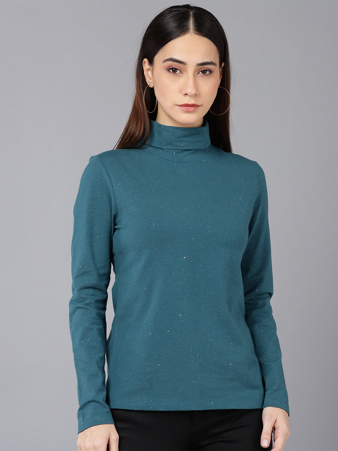 

SHARKTRIBE Women Teal Printed Slim Fit Cotton T-shirt
