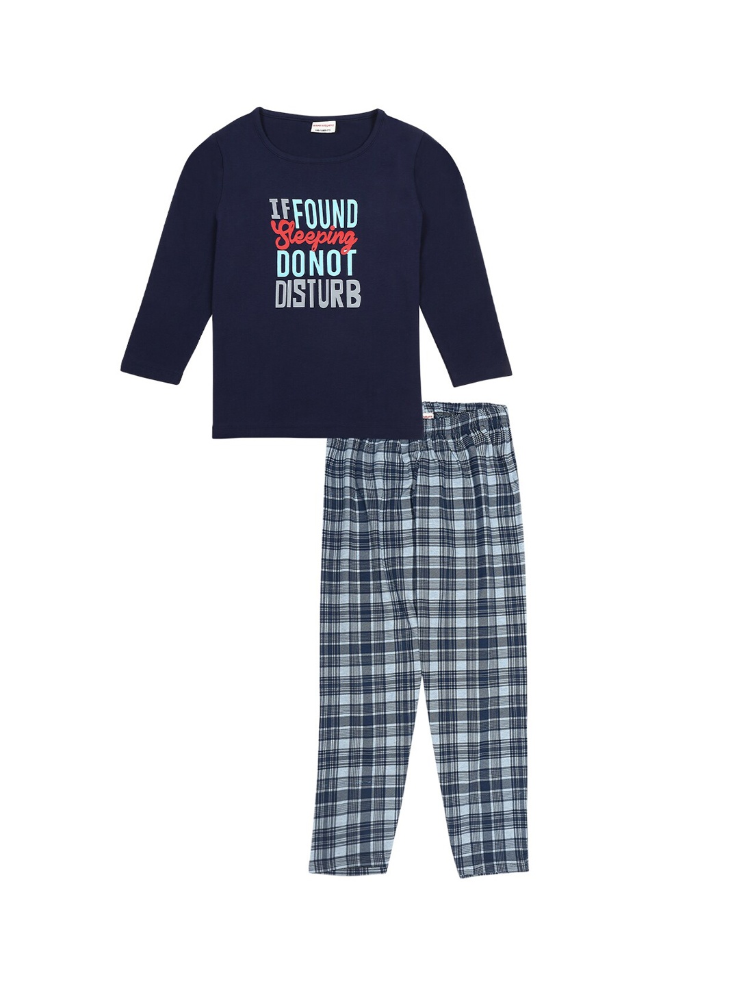 

RAINE AND JAINE Boys Navy Blue & White Printed Pure Cotton Night suit