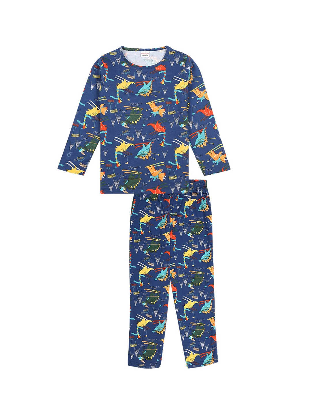 

RAINE AND JAINE Boys Navy Blue Printed Pure Cotton Night suit