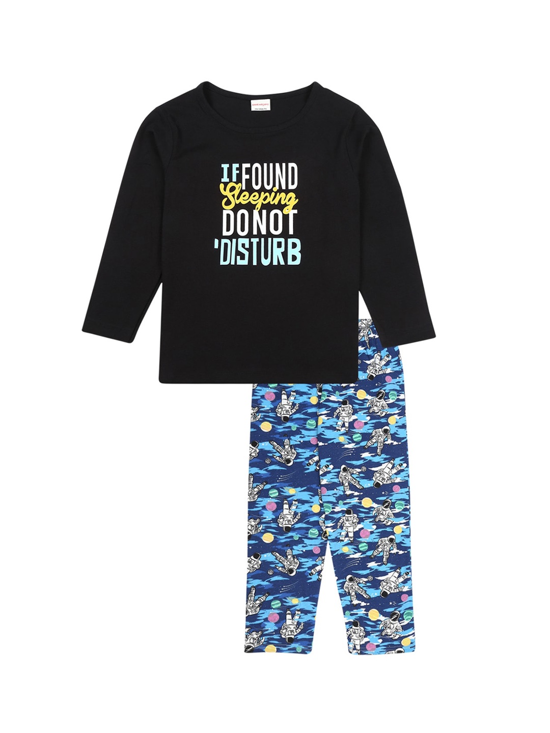 

RAINE AND JAINE Boys Black & Blue Printed Pure Cotton Night suit