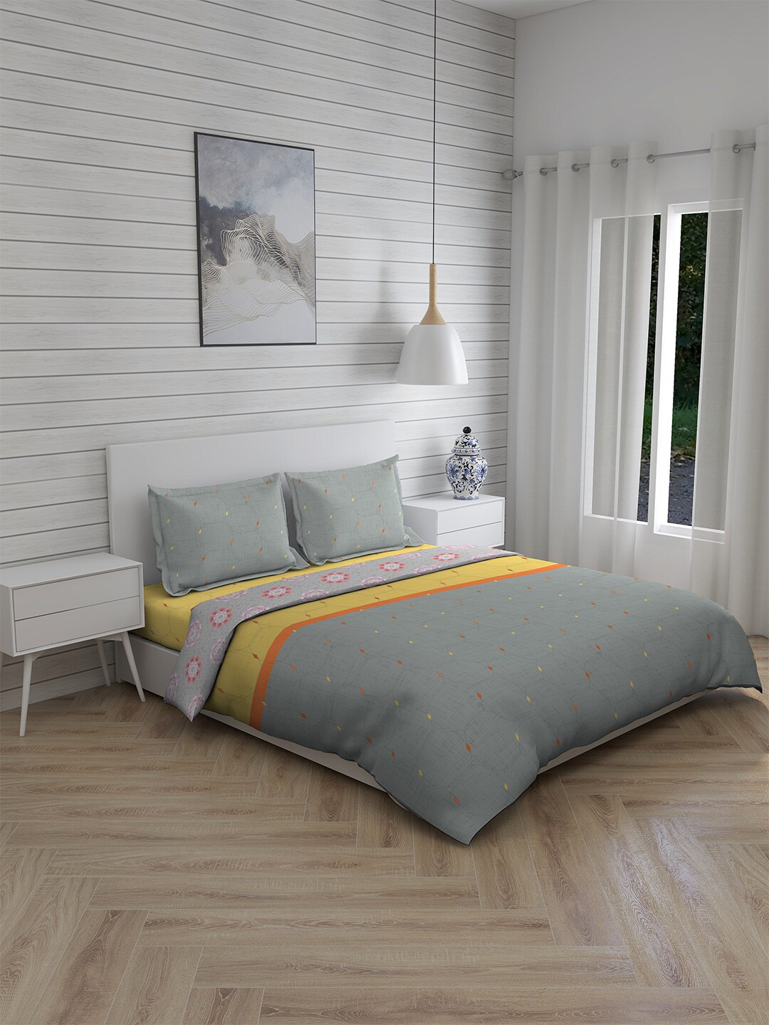 

Layers Grey Solid Pure Cotton Double King 4-Piece Bedding Set With Comforter